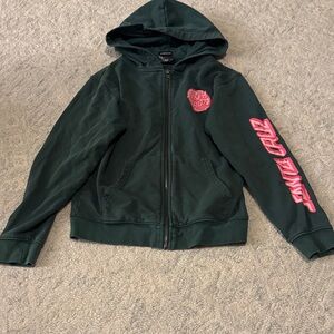 Santa Cruz Skateboards Kids Green Hoodie with Pink Accents
